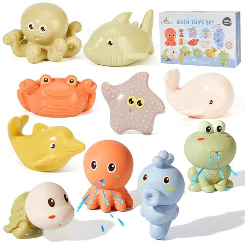 Baby Bath Toys for Babies 6-12 Months, 10PCS Ocean Animals Bath Squirt Toys Toddlers/Infants/Baby Bath Toys for Kids Ages 1-3, Bathtub Toys Water Table Toys Birthday Presents