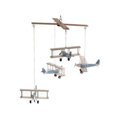 Airplane baby mobile, 4 Baby Blue White Hanging planes, Decorative wooden airplane, Travel theme nursery, baby shower gift, Nursery Decor