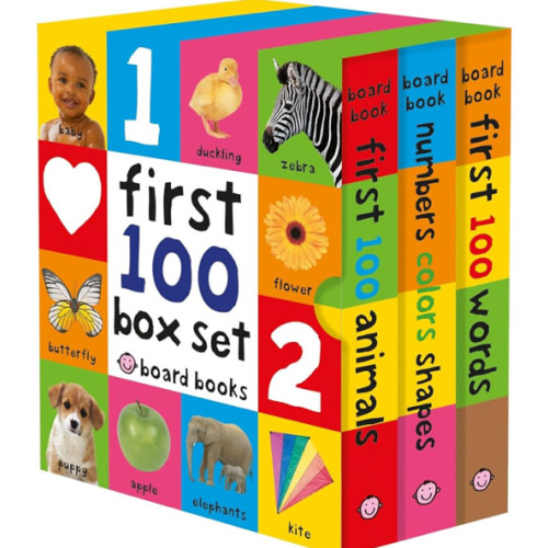 First 100 Board Book Box Set (3 books): First 100 Words, Numbers Colors Shapes, and First 100 Animals
