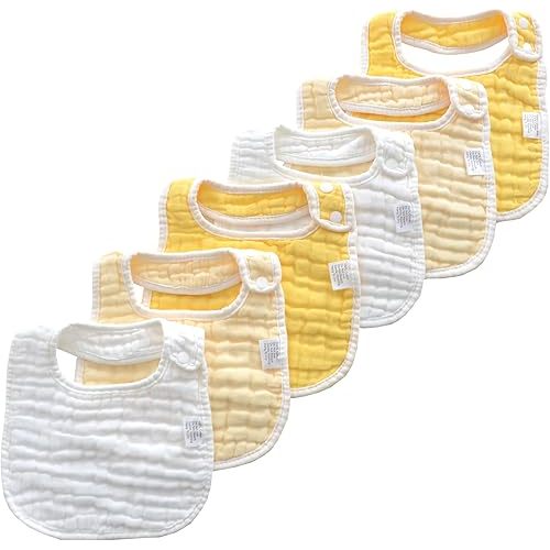 MUKIN Baby Muslin Bibs and Burp Cloths, 6 Pack, Soft Absorbent Cotton, Adjustable