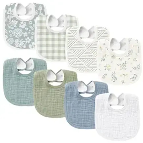 Konssy Muslin Baby Bibs 8 Pack Baby Bandana Drool Bibs Cotton for Unisex Boys Girls, 8 Solid Colors Set for Teething Drooling - Sage