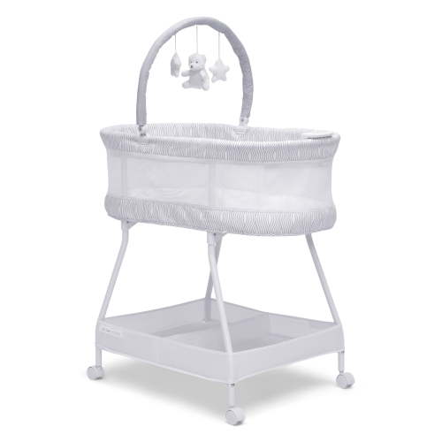 Delta Children Curve Bassinet, Baby Bedside Sleeper with Storage, White/Grey