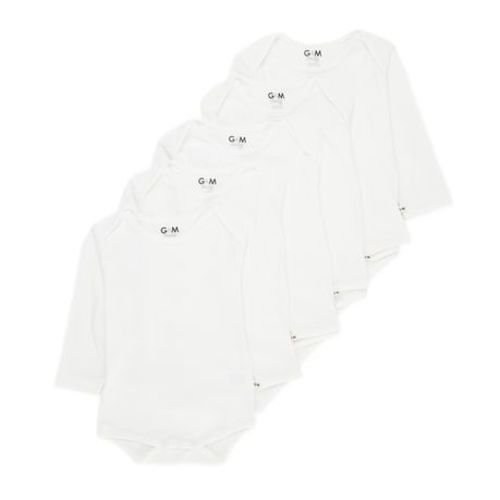 George & Mason Baby - 5 Piece 160GSM Cotton Longsleeve Vest - White | Shop Today. Get it Tomorrow! | takealot.com