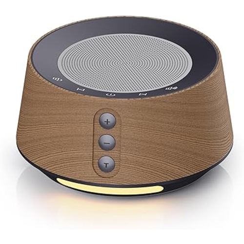 BGOVERSS White Noise Sound Machine with 20 Soothing Sounds, 10 Colors Night Light Sleep Machines Home Office Travel, 5 Timers and Memory Feature Sound Machine for Nursery Baby Kids Adults (Wood)