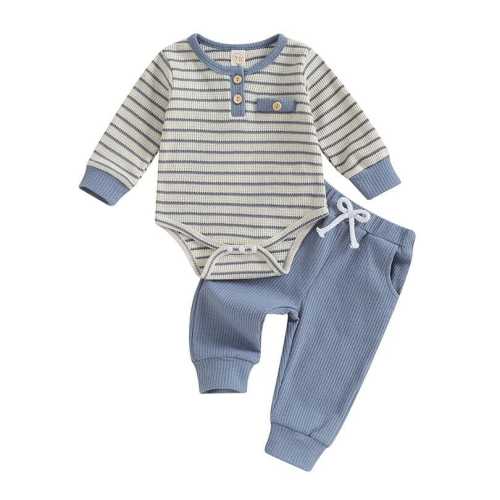 Baby Boy Long Sleeve Striped Waffle 2-Piece Outfit Set – The Trendy Toddlers