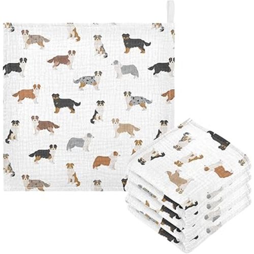 vvfelixl Baby Cotton Washcloths Australian Shepherd Dog Infants Bath Towel for Unisex Face Towels for Newborn, Natural Baby Wipes Delicate Skin, 11.8 X 11.8 inch, one sizex3