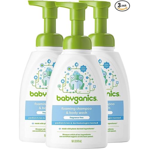 Babyganics Baby Shampoo + Body Wash Pump Bottle, Fragrance Free, Non-Allergenic and Tear-Free, 16 Fl Oz (Pack of 3), Packaging May Vary