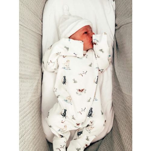 Organic Cotton Premium Dog Print Baby Sleepsuit | Babygrow | All-in-one - Labradors, spaniels, gun dogs