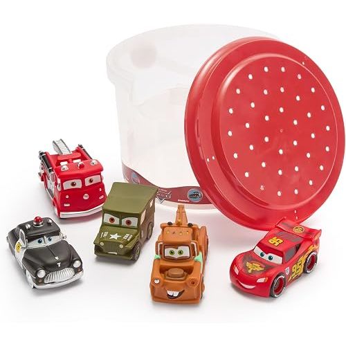 Disney Store Official Pixar Cars Bath Toys Set - Includes 5 Detailed Toys with a Straining Storage Bucket - Bath Time Fun & Water Play Set for Kids