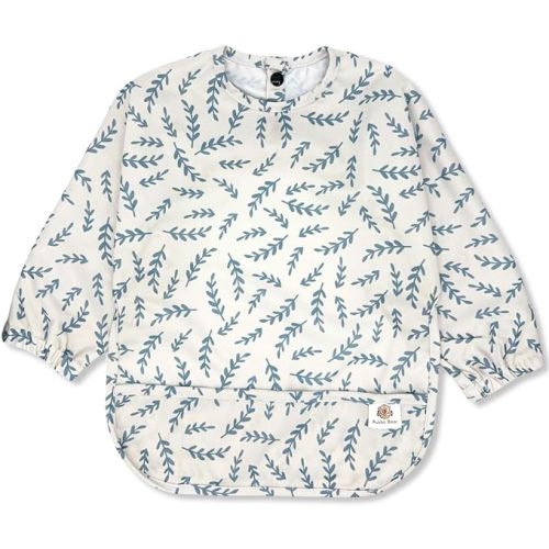 Bubba Bear Baby Bib with Sleeves, Long Sleeve Toddler Feeding Apron Bibs for Eating & Lead Weaning, Mess Proof Full Sleeved - Green Floral