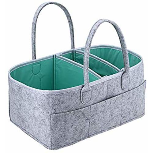 Baby Diaper Caddy Organizer - Portable Storage Basket - Essential Bag for Nursery, Changing Table and Car - Waterproof Liner is Great for Storing Diapers, Bottles, Baby Wipes, Baby Toys & Pacifiers - Mint