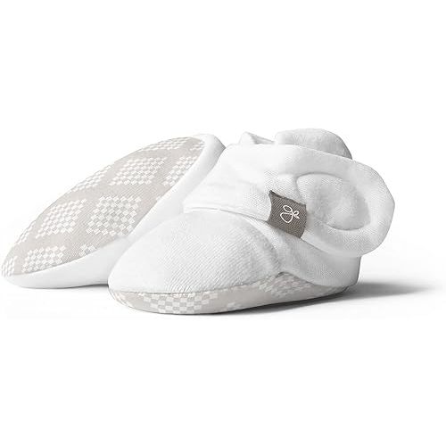 Baby Booties, Adjustable, Soft & Secure (Diamond Dots/Cream, 0-3 Months)
