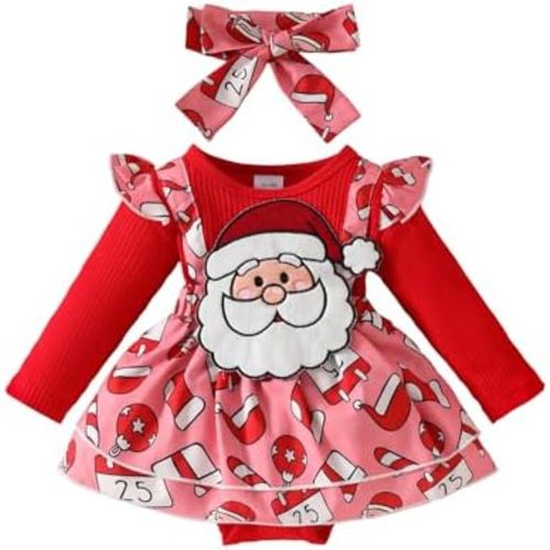 My First Christmas Baby Girl Outfit Newborn Christmas Romper Dress Cute Santa Dress Infant Fall Winter Xmas Clothes