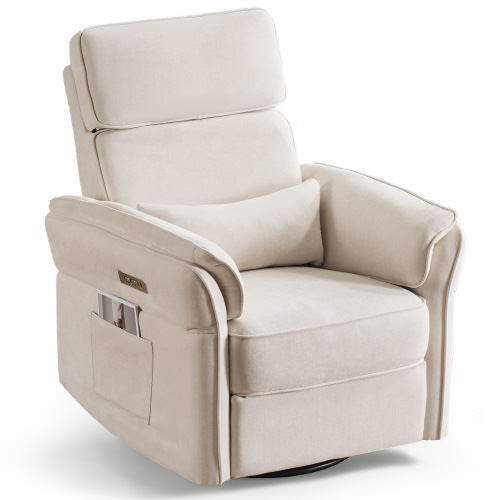 EROMMY Power Swivel Rocker Recliner Chair with Adjustable Headrest and Armrests, USB & Type-C Charging, Nursery Glider Recliner