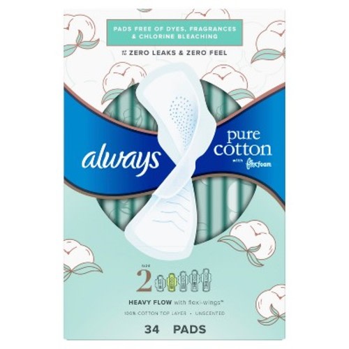 Always Pure Cotton Heavy Unscented Maxi Pads - Size 2