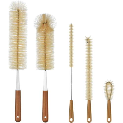 5-Pack Bottle Brush Cleaner - Long Bamboo Handle Water Bottle Straw Cleaning Brush for Washing Narrow Neck Beer Wine Decanter, Sports Bottle, Thermos, Flask