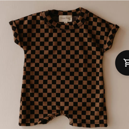 Black & Brown Checkerboard | Short Sleeve Ribbed Romper