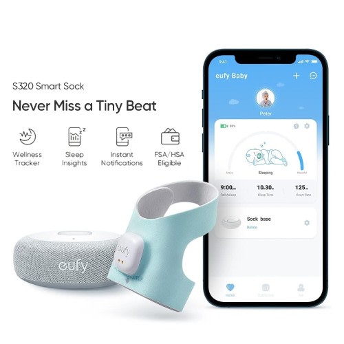 eufy S320 Smart Sock Baby Monitor Track Sleep Heart Rate AI Cry Detect Notified