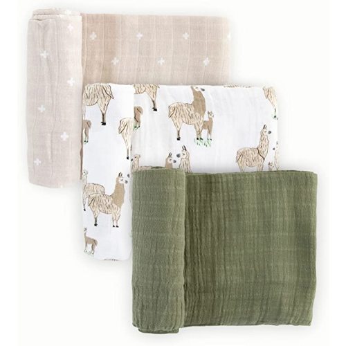Little Unicorn Premium Muslin Swaddle Blanket 3 Pack | for swaddling, Play, Nursing & More | Giftable Set of 3 (Llama Llama)