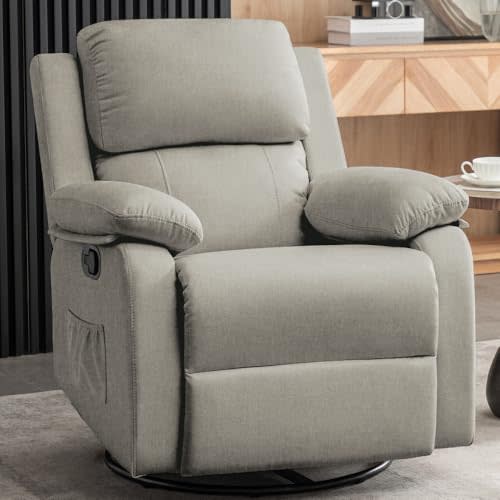 Korser Recliner Chair, 360 Swivel Rocker Chair for Adults, Small Rocking Recliner Chair for Small Spaces, Upholstered Fabric Glider Recliner Nursery Chair with Side Pockets for Living Room, Nursery
