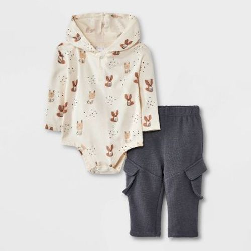 Grayson Mini Baby Boys' Hooded Top & Bottom Set - Gray/cream 0-3m