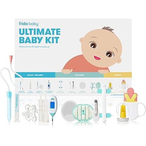 Frida Baby Ultimate Baby Kit, 10 piece New Born Essentials Gift Set Includes Wellness Sick Day, Gas Relief, Grooming Tools & Teething Toys