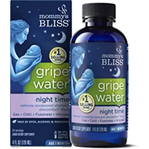 Mommy's Bliss Gripe Water Night Time, Infant Gas & Colic Relief, Gentle & Safe, 2 Weeks+, 4 FL OZ Bottle (Pack of 1)