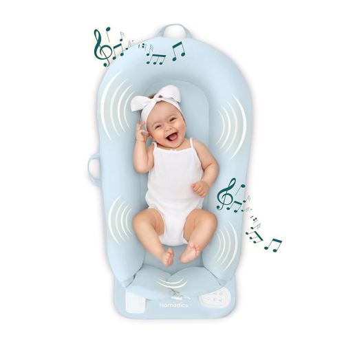 MyBaby 3-in-1 Calming Baby Cushion, Soothing Comfort for Newborns & Infants, Snuggling Sensation, Sound and Vibration, Designed for Safety, Rechargeable & Machine-Washable, by Homedics, Blue