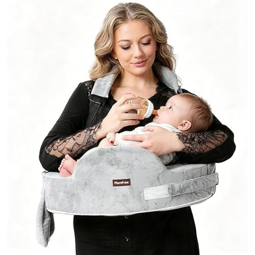Nursing Pillow for Standing/Sitting Use- Springy Memory Foam for Support & Comfort, Large Breast Feeding Pillow - Safety Fence, Adjustable Waist Belt and Support Backrest, Removable Cover with Pocket