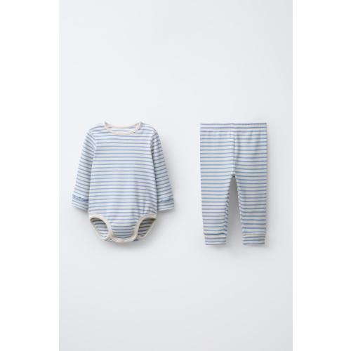 STRIPED BODYSUIT AND LEGGINGS SET - Light blue | ZARA United States