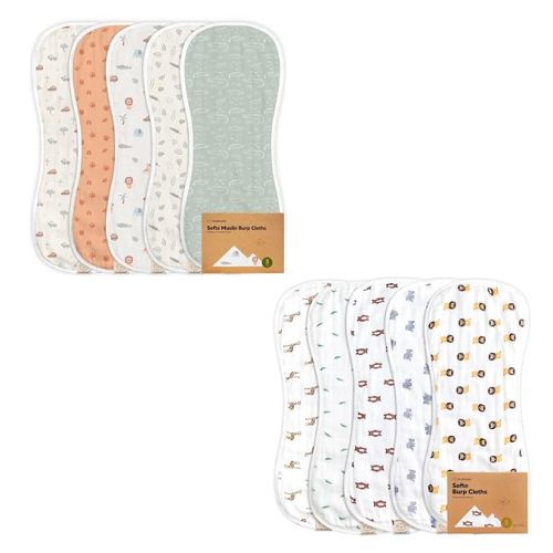 KeaBabies 5-Pack Muslin Burp Cloths Baby Boy, Girl - Cotton Burp Cloth, Burping Cloths for Babies, Neutral Burp Clothes for Girls, Boys, Spit Up Burp Rags, Large Burp Cloths
