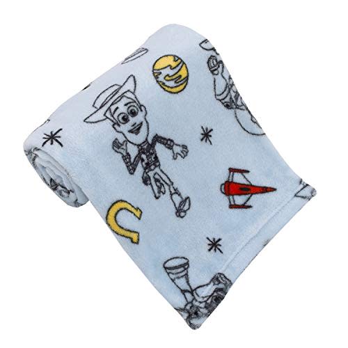 Disney Toy Story 4 Super Soft Blue, Yellow, Red Buzz Lightyear Woody Star Rocket Horse Shoe French Fiber Baby Blanket, Blue, Red, Yellow (4141501P)