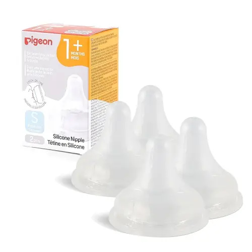 Pigeon Silicone Nipple (S) with Latch-On Line, Natural Feel, 1+ Months, 4 Counts