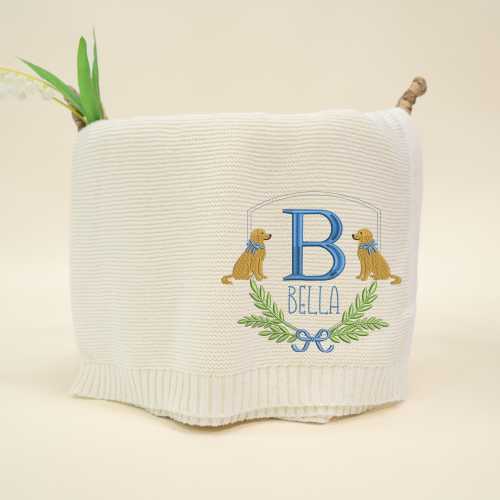 Golden Retriever Dog Baby Blanket, Nursery Decor, Personalized Baby Knit Blanket, Custom Embroidery Name Baby Blanket, Shower Gift New