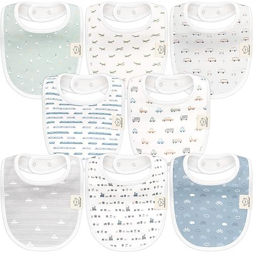 8-Pack Organic Baby Bibs for Boys, Girls - Soft Cotton Drooling and Teething Baby Bibs, Baby Girl Bibs, Baby Boy Bibs, Baby Drool Bibs for Baby Girl, Boy, Newborn Infant Bibs(Vessels)