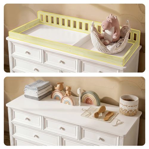 Solid Pine Wood Baby Changing Table Dresser with 9 Drawers – Natural Finish Nursery Dresser with Removable Changing Topper