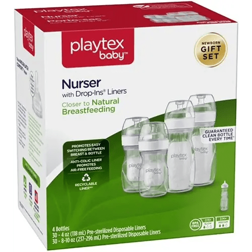 Playtex Baby Nurser Bottle Gift Set, with Pre-Sterilized Disposable Drop-Ins Liners, Closer to Breastfeeding