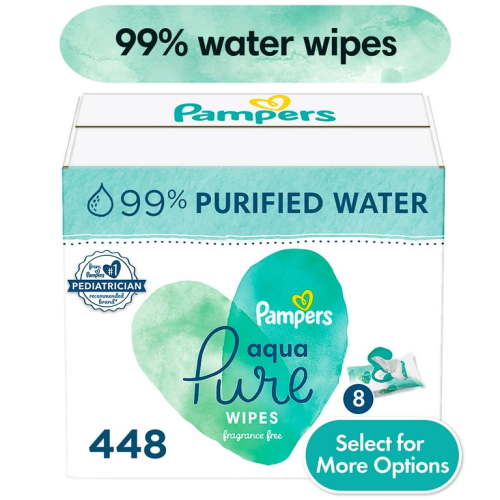 Pampers Aqua Pure Baby Wipes, 99% Water, Unscented, 8-Pack 448 Wipes (Select for More Options)