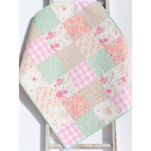 Baby Girl Quilt Newborn Gift Crib Bedding New Baby Keepsake Floral Baby Blanket Nursery Crib Quilt Mint Pink Coral Bunnies Floral Flowers