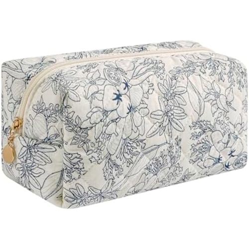 Mini Diaper Bag - Makeup Bag Travel Cosmetic Bag for Women Girls, Zipper Make Up Pouch, Floral Flowers Toiletry Organizer Makeup, Portable Storage Bag, Cosmetic Travel Cloth Bag (Navy Blue Flower)