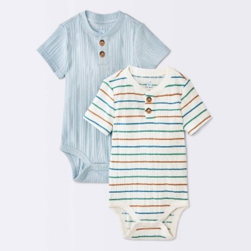 Baby Boys' 2pk Striped Short Sleeve Ribbed Bodysuit - Cloud Island™ Cream Newborn