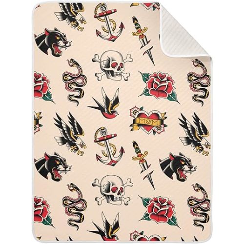 Old School Tattoo Baby Blanket Cotton Cozy Throw Blanket Warm Nursery Swaddle Receiving Toddler Blankets 30" x 40