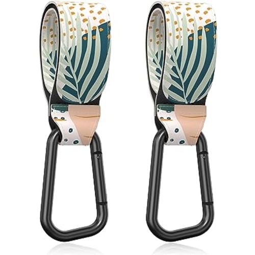 Baby Stroller Hooks for Hanging Bags, Universal Stroller Clips Accessories, Mommy Hook for Diaper Bag, Shopping Cart, Purse, Backpack - 2 Pack, Abstract Leaf