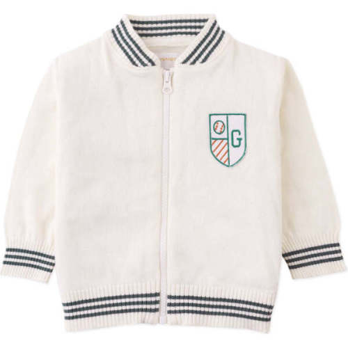 Baby Clyde Zipped Cardigan With Patch , Offwhite - Gingersnaps | Maisonette
