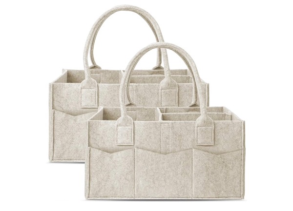 Cute Castle 2 Pack Diaper Caddy Organizer - Portable Baby Caddy Organizer with Handle, Nursery Storage Bin and Car Organizer for Girls, Boys - Baby Gift Basket - Oatmeal