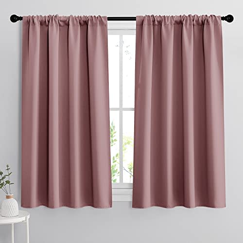 RYB HOME Blackout Curtains for Bedroom - Thermal Insulating Privacy Window Curtains for Kids Nursey Dining Bathroom Home Office Decor, Width 42 x Length 45 inches, Dusty Rose, 2 Panels