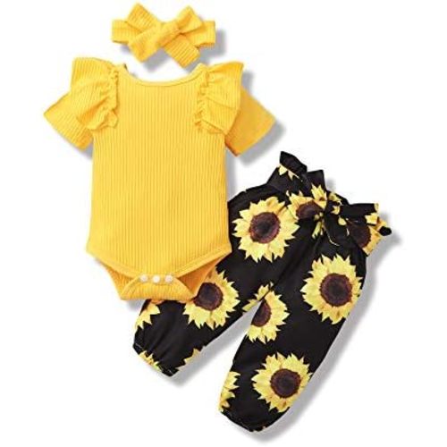 Baby Girl Clothes Infant Girl Ruffle Ribbed Romper Floral Pants Set Cute Newborn Girl Clothes