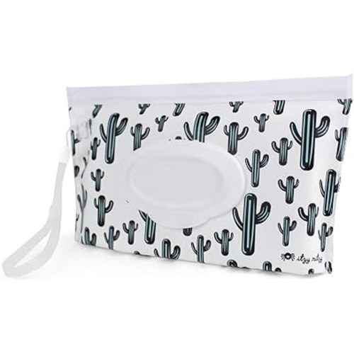 Itzy Ritzy Travel Wipes Case - Reusable Wipe Pouch – Take & Travel Pouch Holds Up To 30 Wet Wipes, Includes Silicone Wristlet Strap, Cactus