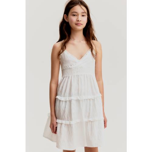 SMOCKED RUFFLE-TRIMMED DRESS