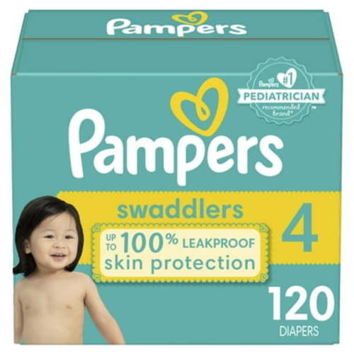 Pampers Swaddlers Size 4 Diapers, 120 Count - New & Improved, 100% Leakproof, Wrap & Protect System